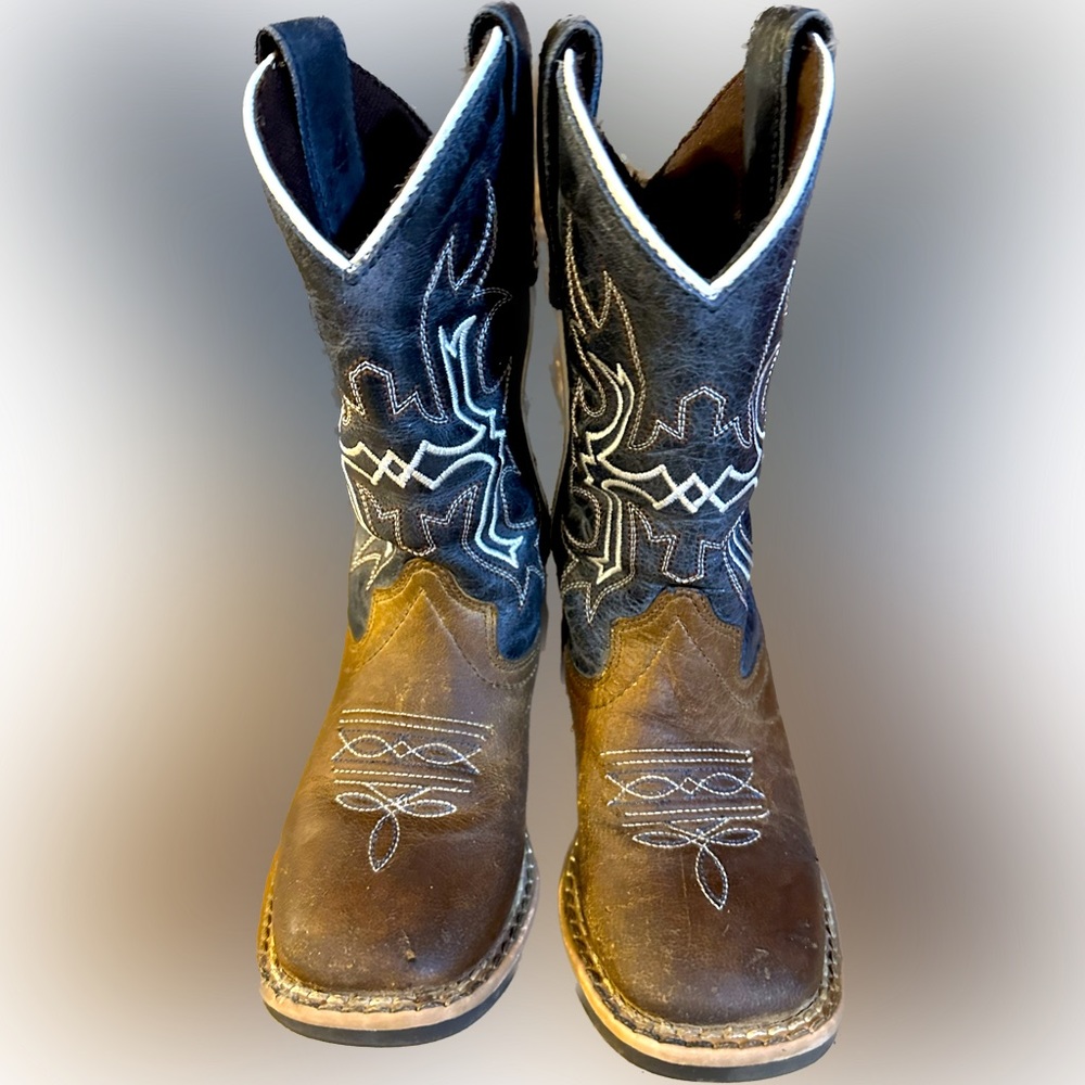 KIDS COWBOY LEGEND BOOTS SZ9 RODEO RANCH FARM RN94894 UNISEX BROWN BLACK LEATHER